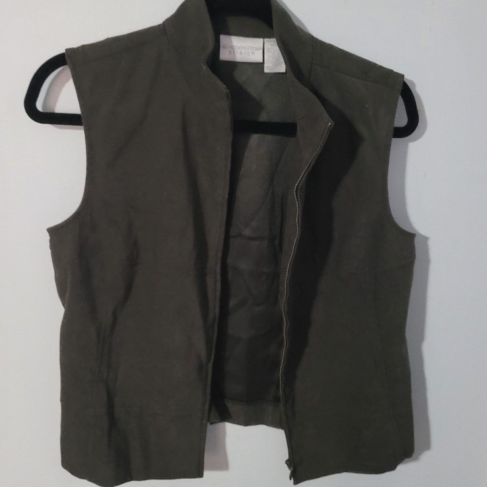 Worthington Stretch Women's 12p Sleeveless Full Zip Brown Vest